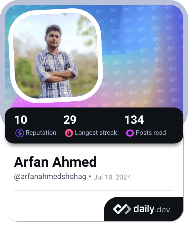 Arfan Ahmed's Dev Card