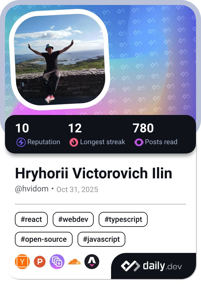 daily.dev DevCard for @hvidom