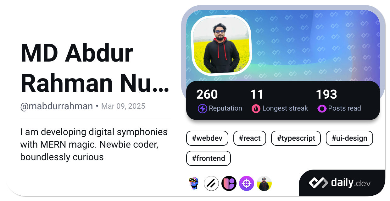 MD Abdur Rahman Nur Jamil's Dev Card
