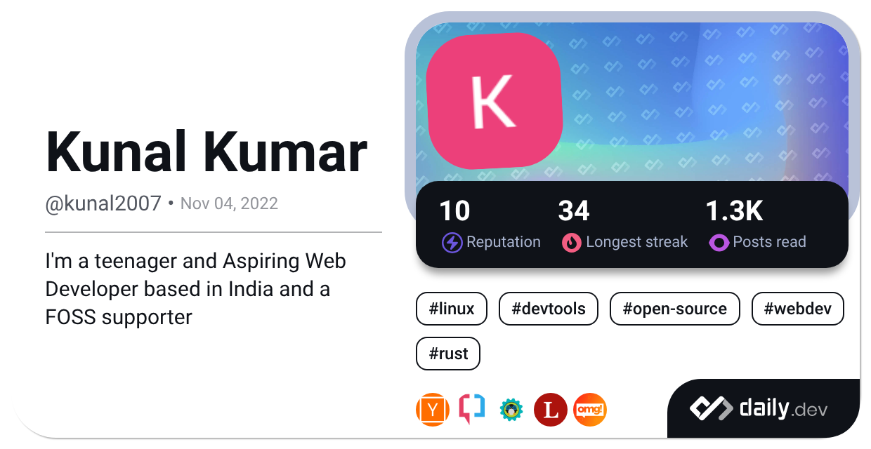 Kunal Kumar (@kunal2007) | daily.dev