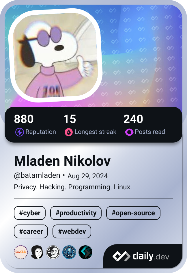 Mladen Nikolov's Dev Card