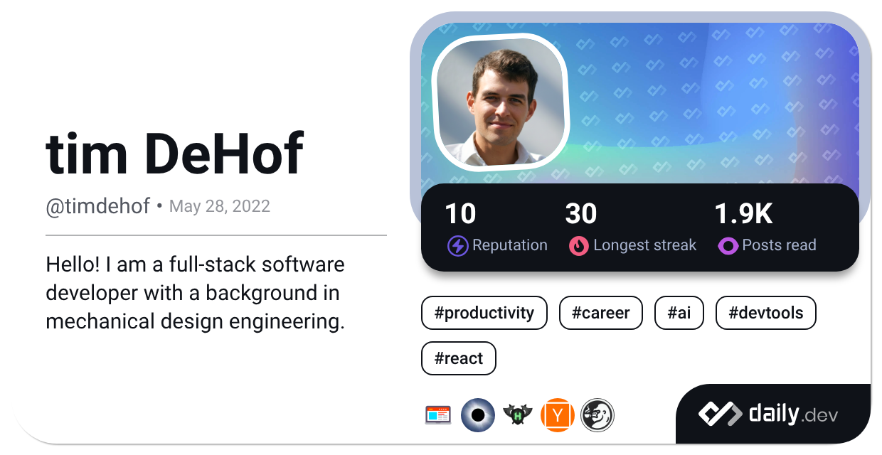Tim Decoff tim DeHof (@timdehof) | daily.dev