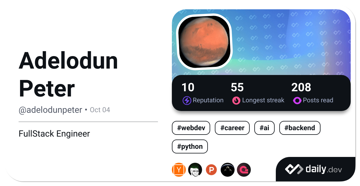 Adelodun Peter's Dev Card