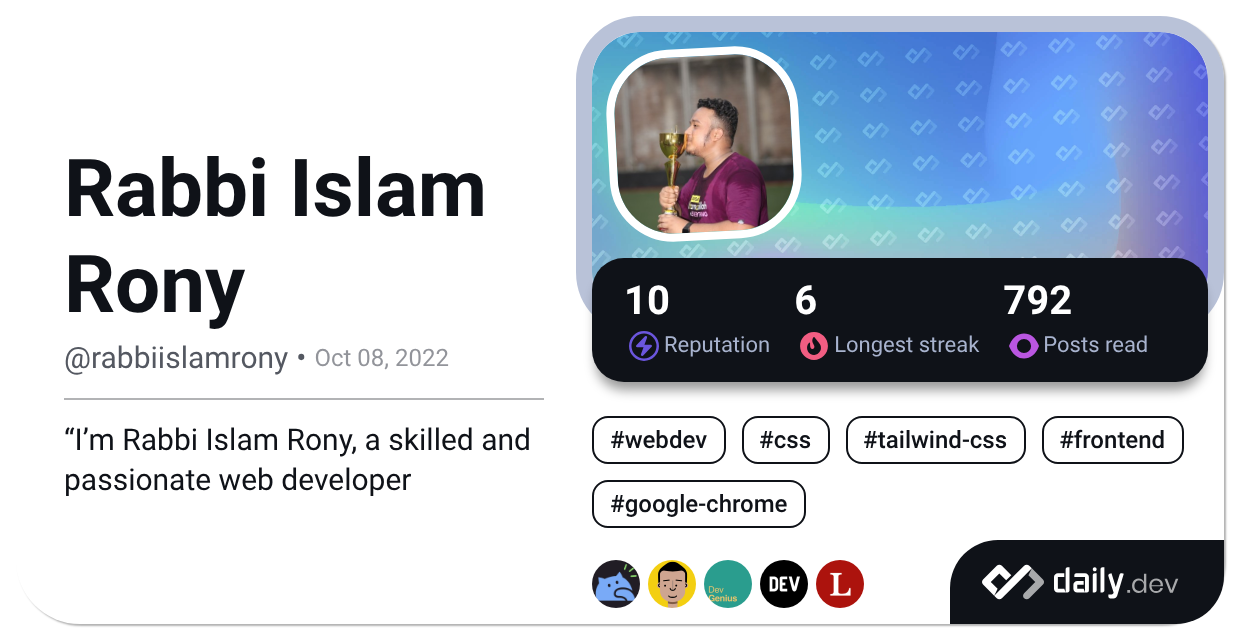 Rabbi Islam Rony (@rabbiislamrony) | daily.dev
