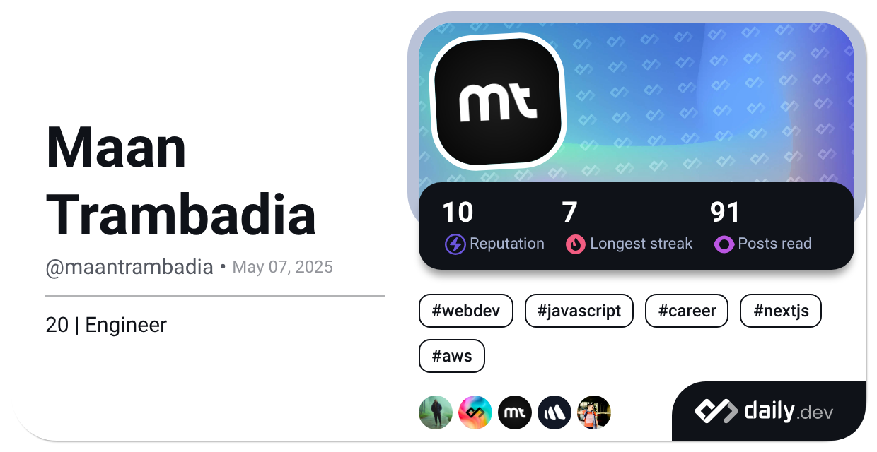 Api R Maan Maan Trambadia (@maantrambadia) | daily.dev