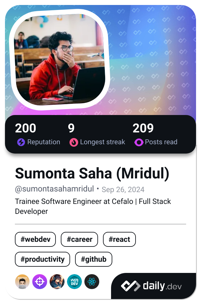 Sumonta Saha (Mridul)'s Dev Card