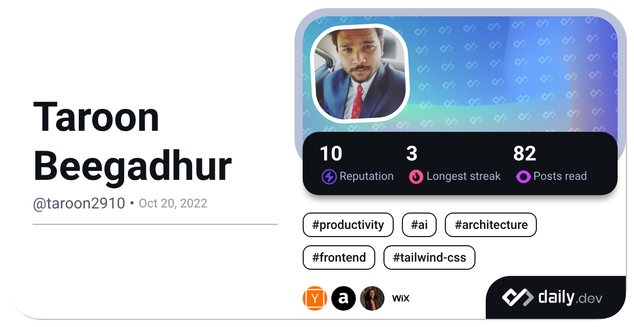 Taroon Beegadhur's Dev Card