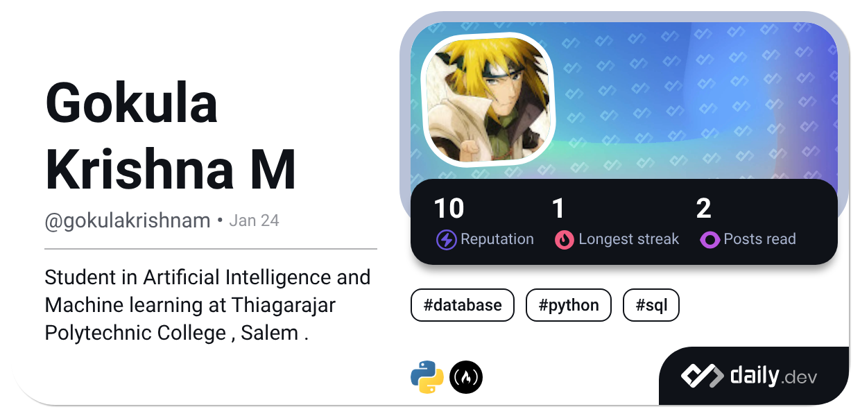 Gokula Krishna M (@gokulakrishnam) | daily.dev