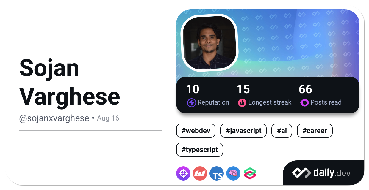 Sojan Varghese's Dev Card