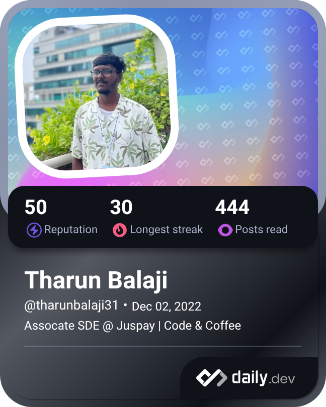 Tharun Balaji's Dev Card