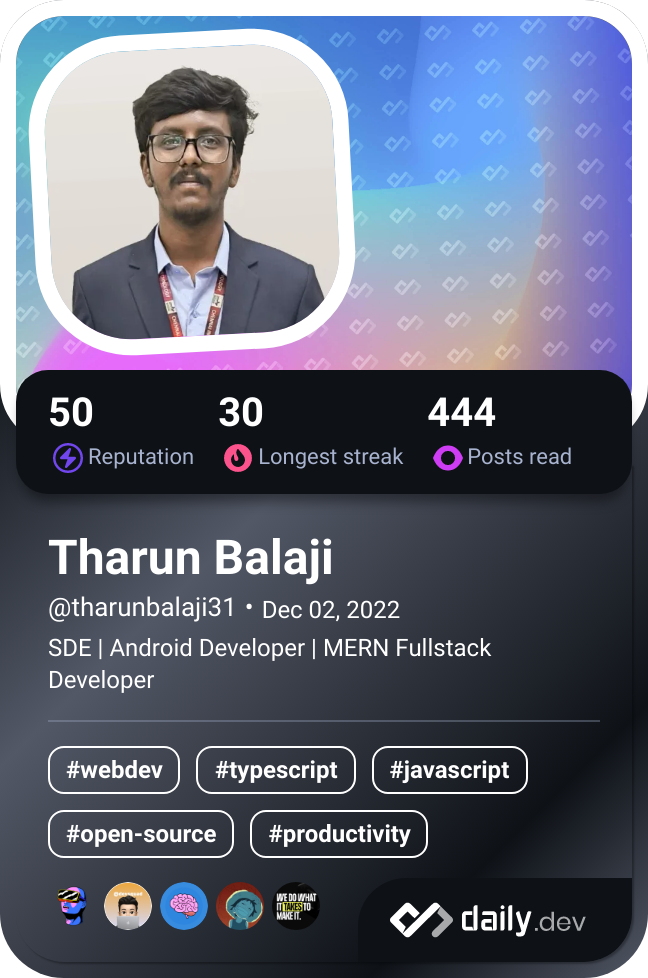 Tharun Balaji's Dev Card