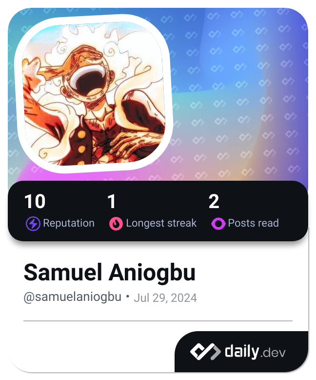Samuel Aniogbu's Dev Card