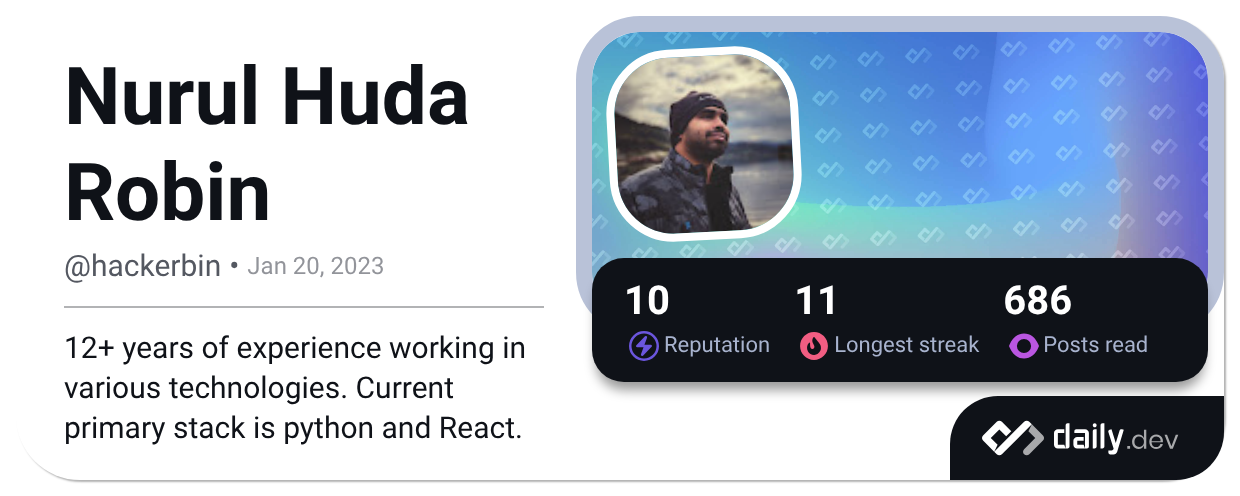 Huda Robi Nurul Huda Robin (@hackerbin) | daily.dev