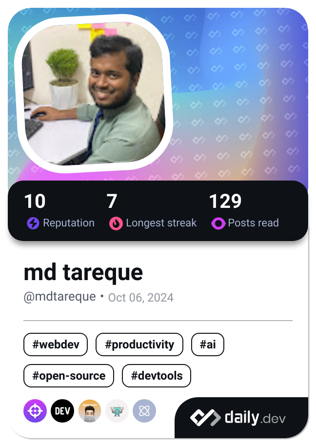 md tareque's Dev Card