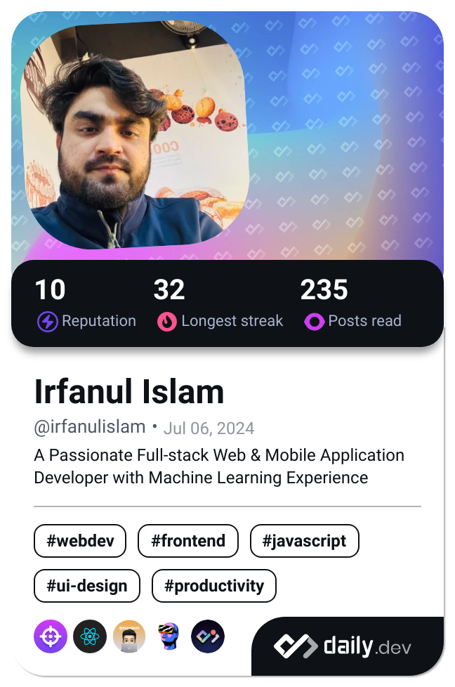 Irfanul Islam's Dev Card