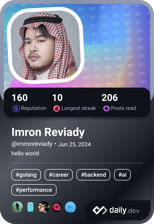 Imron Reviady's daily.dev card