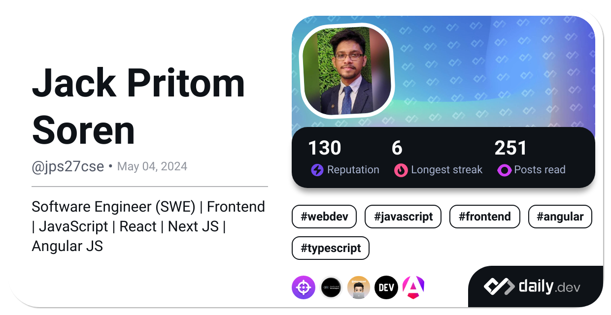 Jack Pritom Soren's Dev Card