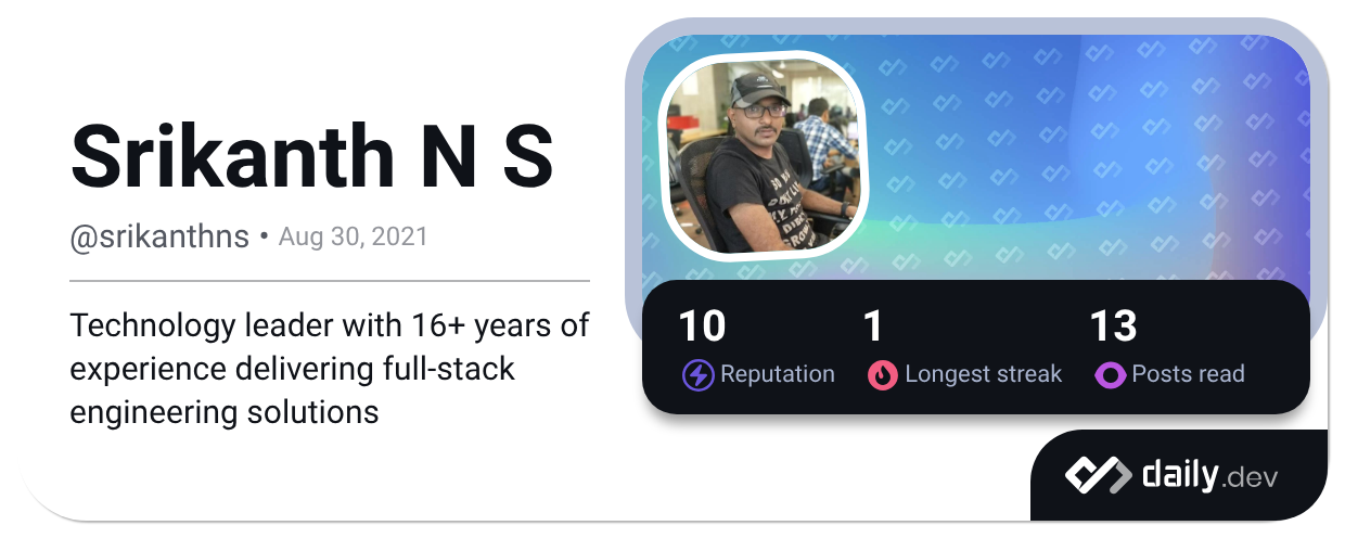 Srikanth N S (@srikanthns) | daily.dev