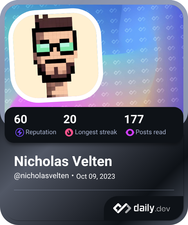 Nicholas Velten's Dev Card