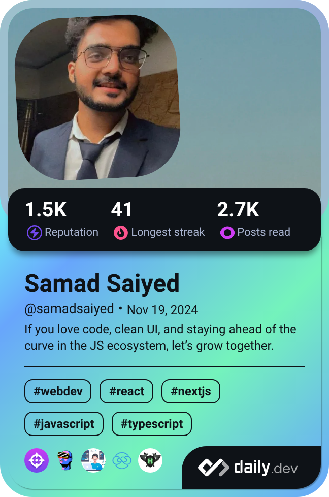 Samad Saiyed's Dev Card