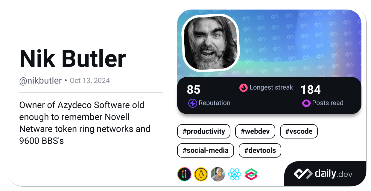 Nik Butler's Dev Card