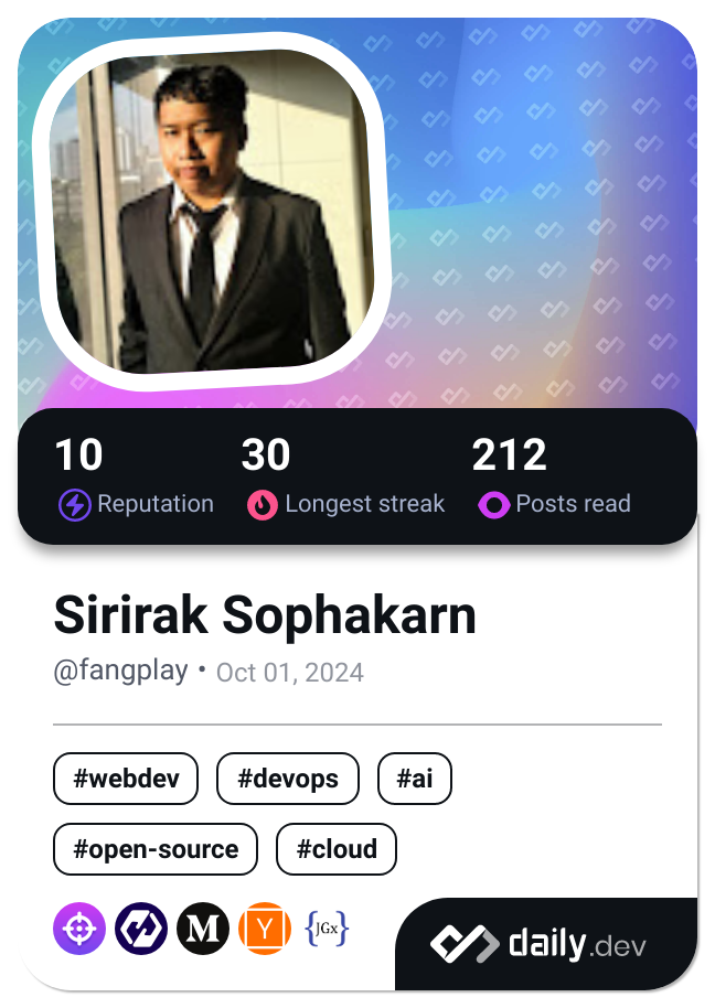 Sirirak Sophakarn (Fangplay)'s Dev Card