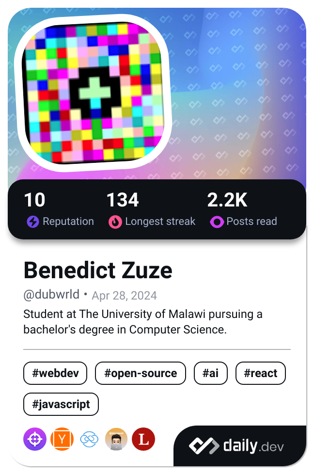 Benedict Zuze's Dev Card